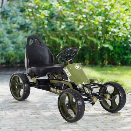 Green Kids Go Kart - Handbrake, Adjustable Seat, 3+ Years