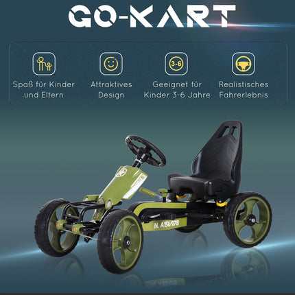 Green Kids Go Kart - Handbrake, Adjustable Seat, 3+ Years