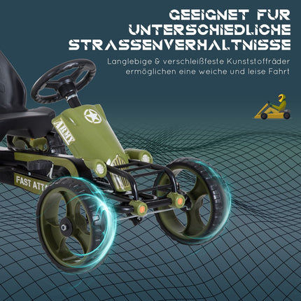 Green Kids Go Kart - Handbrake, Adjustable Seat, 3+ Years