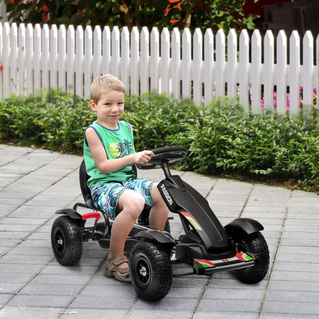 Tret-Gokart für Kinder mit Handbremsen, verstellbarem Sitz, Schwarz