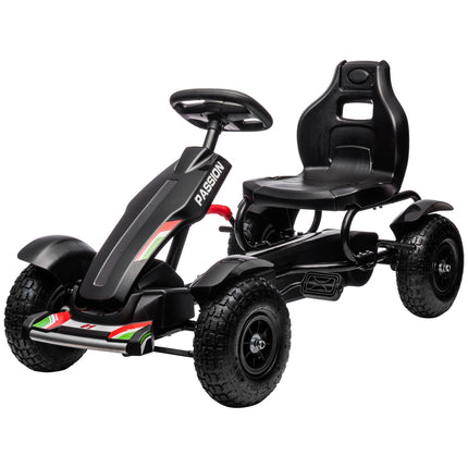 Tret-Gokart für Kinder mit Handbremsen, verstellbarem Sitz, Schwarz