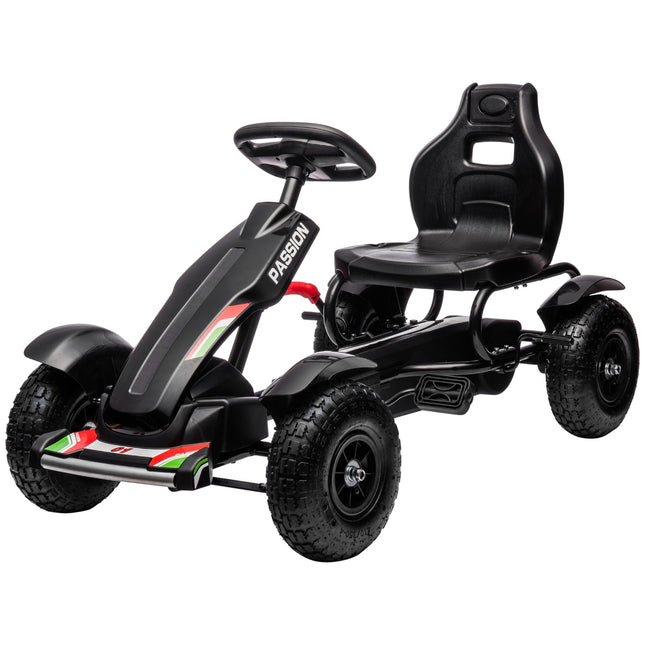 Tret-Gokart für Kinder mit Handbremsen, verstellbarem Sitz, Schwarz