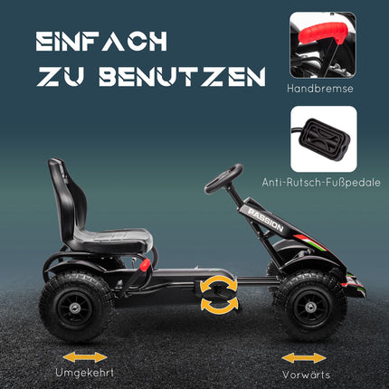 Tret-Gokart für Kinder mit Handbremsen, verstellbarem Sitz, Schwarz