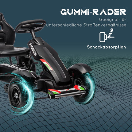 Tret-Gokart für Kinder mit Handbremsen, verstellbarem Sitz, Schwarz