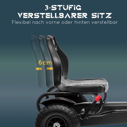 Tret-Gokart für Kinder mit Handbremsen, verstellbarem Sitz, Schwarz