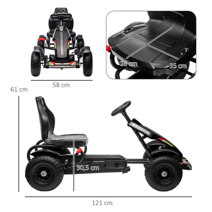 Tret-Gokart für Kinder mit Handbremsen, verstellbarem Sitz, Schwarz