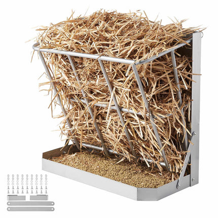 Goat Hay Feeder, 21 Gallon 2-In-1 Wall-Mount Steel