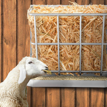 Goat Hay Feeder, 21 Gallon 2-In-1 Wall-Mount Steel