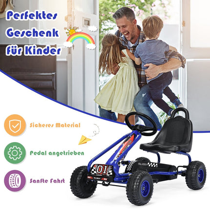 Gokart Go Cart mit Handbremse Tretauto 30kg Tretfahrzeug Tretfahrzeug 3-6 Jahre Blau