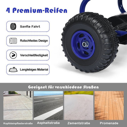 Gokart Go Cart mit Handbremse Tretauto 30kg Tretfahrzeug Tretfahrzeug 3-6 Jahre Blau