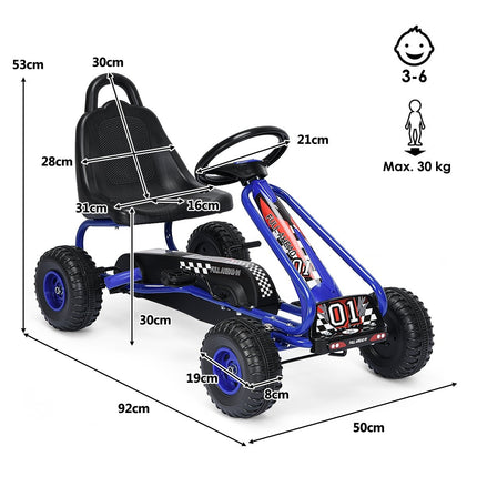 Gokart Go Cart mit Handbremse Tretauto 30kg Tretfahrzeug Tretfahrzeug 3-6 Jahre Blau