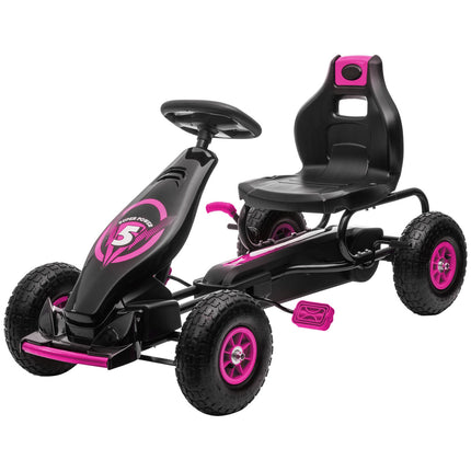 Go-kart for children with adjustable seat and handbrake, pink