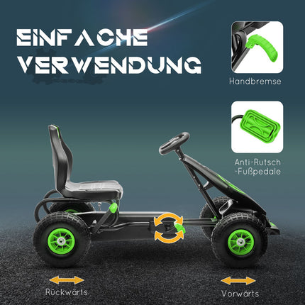 Go-kart for children with adjustable seat and handbrake