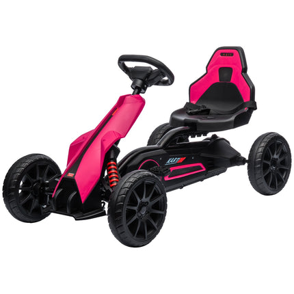 Pinkes Tret-Gokart für Kinder 3-8 Jahre, Handbremse & verstellbarer Sitz
