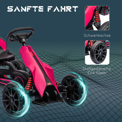 Pinkes Tret-Gokart für Kinder 3-8 Jahre, Handbremse & verstellbarer Sitz