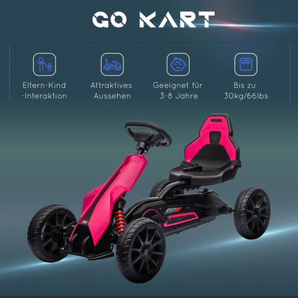 Pinkes Tret-Gokart für Kinder 3-8 Jahre, Handbremse & verstellbarer Sitz