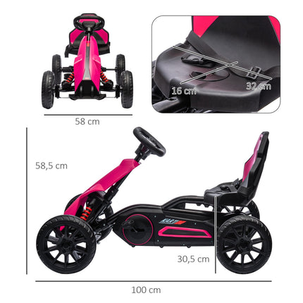 Pinkes Tret-Gokart für Kinder 3-8 Jahre, Handbremse & verstellbarer Sitz