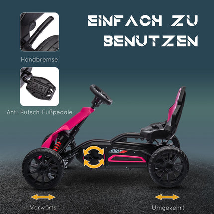 Pinkes Tret-Gokart für Kinder 3-8 Jahre, Handbremse & verstellbarer Sitz