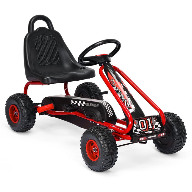 Go-Kart mit verstellbarem Sitz und Handbremse, Tretauto mit einer Tragkraft bis 30 kg, Pedal-Go-Kart rot