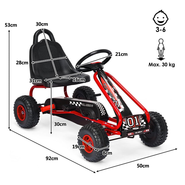 Go-Kart mit verstellbarem Sitz und Handbremse, Tretauto mit einer Tragkraft bis 30 kg, Pedal-Go-Kart rot