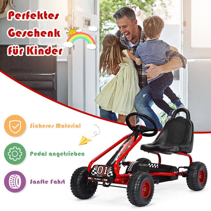 Go-Kart mit verstellbarem Sitz und Handbremse, Tretauto mit einer Tragkraft bis 30 kg, Pedal-Go-Kart rot