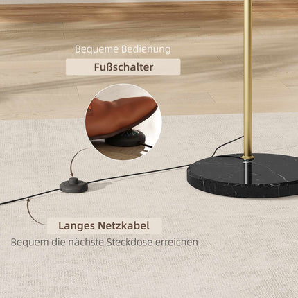 Goldene Bogenstehlampe mit verstellbarem Standfuß, Marmorsockel
