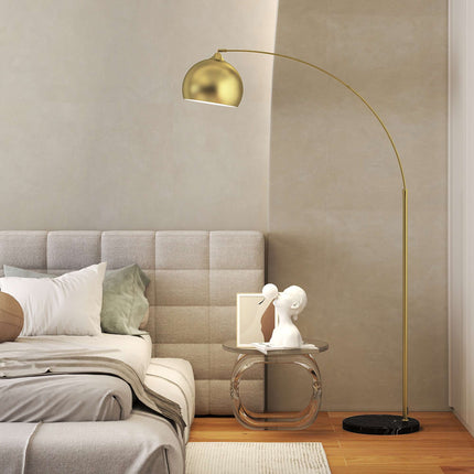 Goldene Bogenstehlampe mit verstellbarem Standfuß, Marmorsockel