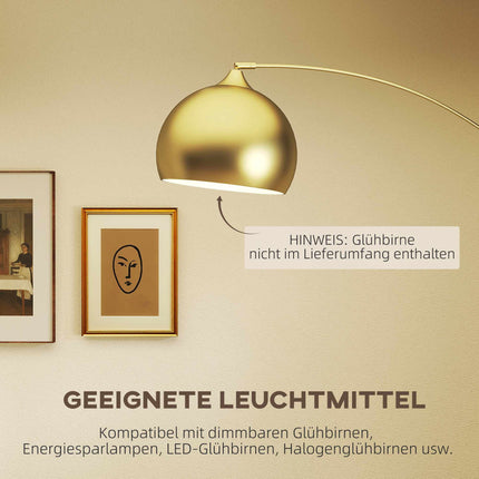Goldene Bogenstehlampe mit verstellbarem Standfuß, Marmorsockel