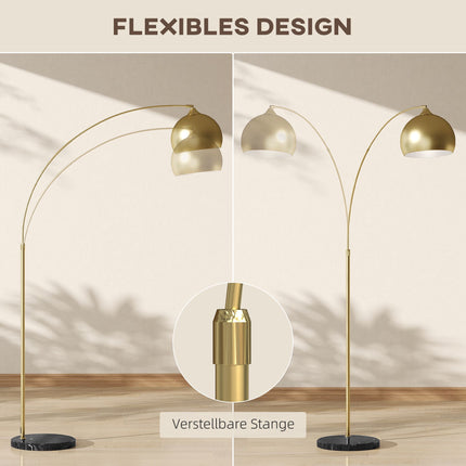 Goldene Bogenstehlampe mit verstellbarem Standfuß, Marmorsockel