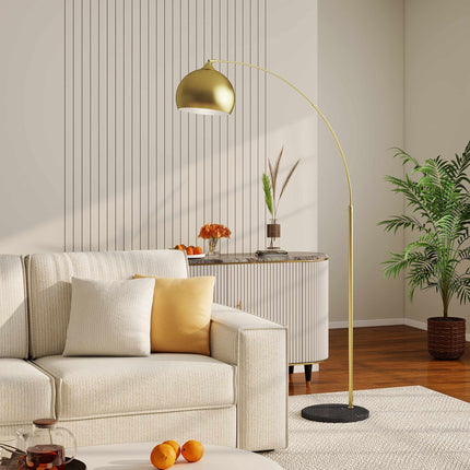 Goldene Bogenstehlampe mit verstellbarem Standfuß, Marmorsockel