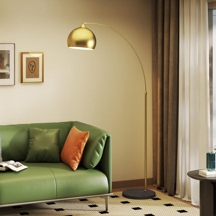 Goldene Bogenstehlampe mit verstellbarem Standfuß, Marmorsockel