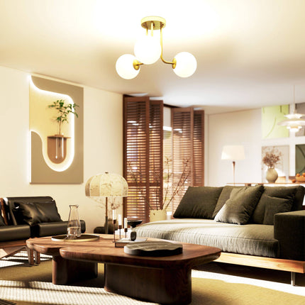 Gold Ceiling Light with Globe Shades, 3 G9 Sockets