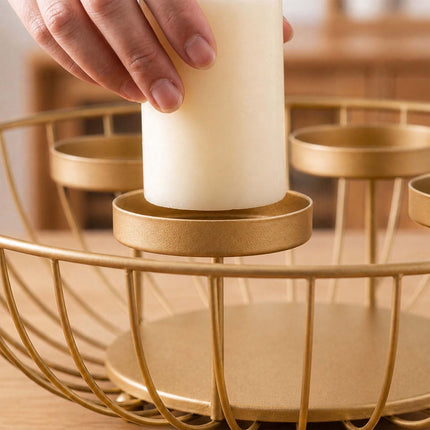 Gold Metal Advent Wreath Bowl, 33 cm Steel Holder