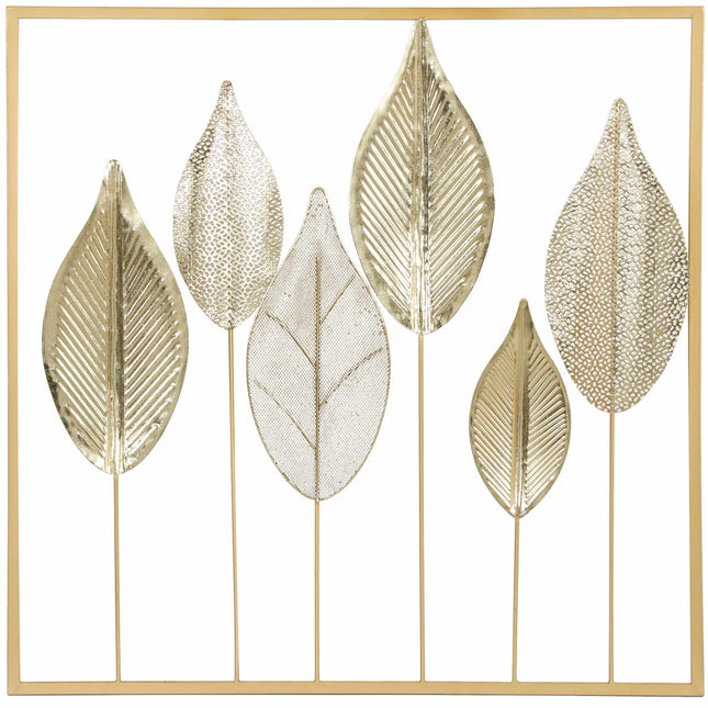 Goldene Wanddekoration aus Metall mit Blattdesign – 70x70 cm