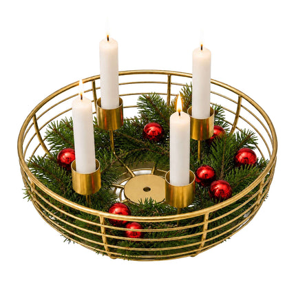 Gold Metal Wire Advent Wreath – 20.5 cm Steel Holder