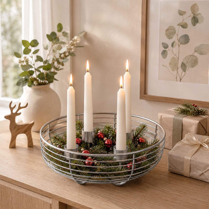 Gold Metal Wire Advent Wreath – 20.5 cm Steel Holder