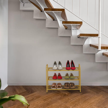 Goldenes Schuhregal aus Metall