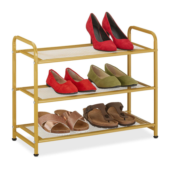 Goldenes Schuhregal aus Metall