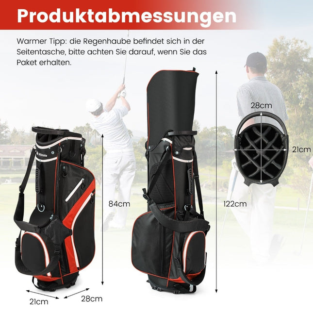 Golftasche mit 14 Fächern, 6 Taschen, Regenhaube, Rot