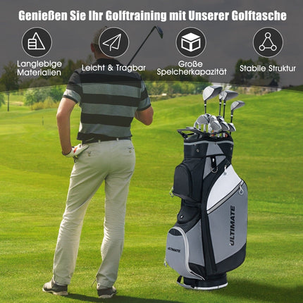 Golftasche mit 14-fachem Divider, wasserdichter Tasche, Schwarz/Grau