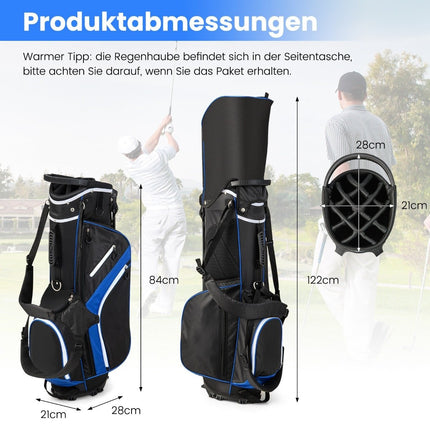 Golfový bag s 14dílnou přepážkou, 6 kapes, pláštěnka, modrá