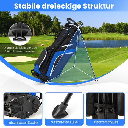 Golfový bag s 14dílnou přepážkou, 6 kapes, pláštěnka, modrá