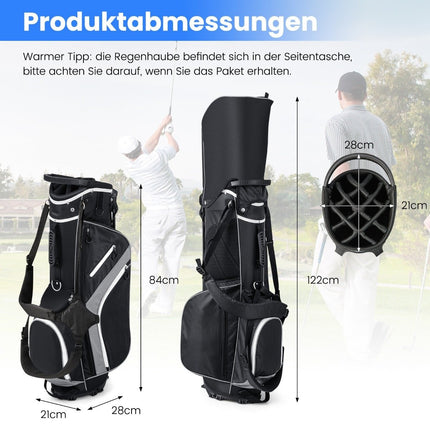 Golfový bag s 14dílnou přepážkou, 6 kapes, pláštěnka, šedá