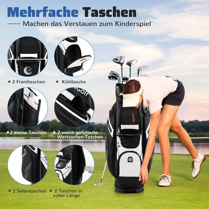 Golfový cart bag, 14dílná přepážka, 11 kapes, černá