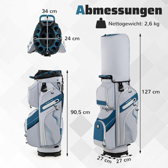 Golf Cart Bag, 14-Way Divider, 11 Pockets, Marine Blue