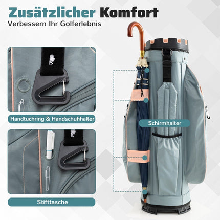 Golfový cart bag, 14dílná přepážka, 11 kapes, růžová