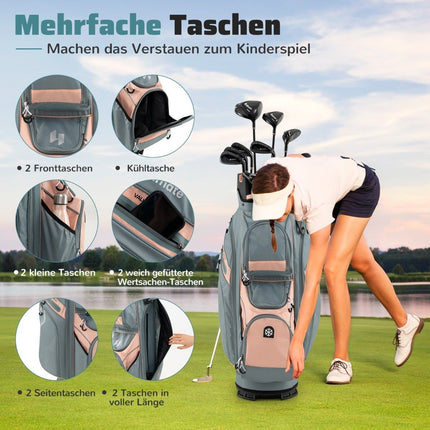 Golfový cart bag, 14dílná přepážka, 11 kapes, růžová