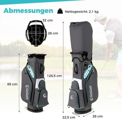Golfový cart bag, 14dílná přepážka, voděodolný, šedá