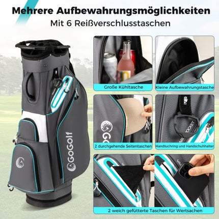 Golfový cart bag, 14dílná přepážka, voděodolný, šedá