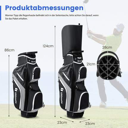 Golf Cart Bag with 14 Dividers, 9 Pockets, Cooler, Gray